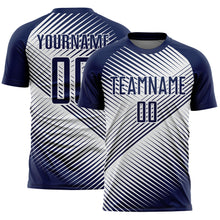 Laden Sie das Bild in den Galerie-Viewer, Custom Navy White Line Sublimation Soccer Uniform Jersey
