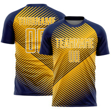 Laden Sie das Bild in den Galerie-Viewer, Custom Navy Gold-White Line Sublimation Soccer Uniform Jersey
