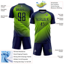 Load image into Gallery viewer, Custom Navy Neon Green Line Sublimation Soccer Uniform Jersey
