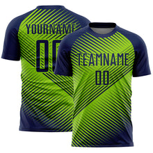 Load image into Gallery viewer, Custom Navy Neon Green Line Sublimation Soccer Uniform Jersey
