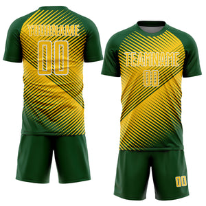 Custom Green Yellow-White Line Sublimation Soccer Uniform Jersey