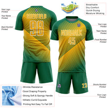 Load image into Gallery viewer, Custom Kelly Green Gold-White Line Sublimation Soccer Uniform Jersey
