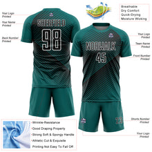 Load image into Gallery viewer, Custom Teal Black-White Line Sublimation Soccer Uniform Jersey
