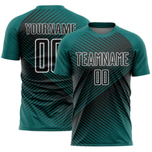 Load image into Gallery viewer, Custom Teal Black-White Line Sublimation Soccer Uniform Jersey
