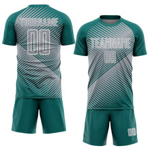 Load image into Gallery viewer, Custom Teal Gray-White Line Sublimation Soccer Uniform Jersey
