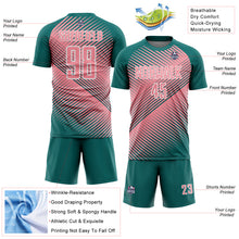 Load image into Gallery viewer, Custom Teal Medium Pink-White Line Sublimation Soccer Uniform Jersey
