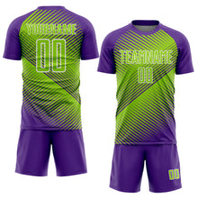 Load image into Gallery viewer, Custom Purple Neon Green-White Line Sublimation Soccer Uniform Jersey

