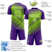 Load image into Gallery viewer, Custom Purple Neon Green-White Line Sublimation Soccer Uniform Jersey
