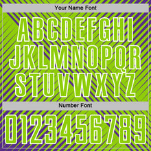 Load image into Gallery viewer, Custom Purple Neon Green-White Line Sublimation Soccer Uniform Jersey
