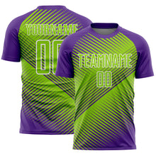 Load image into Gallery viewer, Custom Purple Neon Green-White Line Sublimation Soccer Uniform Jersey
