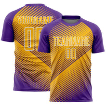 Load image into Gallery viewer, Custom Purple Gold-White Line Sublimation Soccer Uniform Jersey
