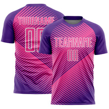 Load image into Gallery viewer, Custom Purple Pink-White Line Sublimation Soccer Uniform Jersey
