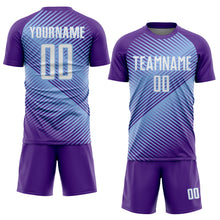 Load image into Gallery viewer, Custom Purple White-Light Blue Line Sublimation Soccer Uniform Jersey
