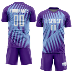 Custom Purple White-Light Blue Line Sublimation Soccer Uniform Jersey