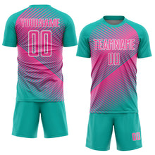 Load image into Gallery viewer, Custom Aqua Pink-White Line Sublimation Soccer Uniform Jersey
