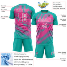 Load image into Gallery viewer, Custom Aqua Pink-White Line Sublimation Soccer Uniform Jersey
