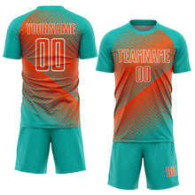Load image into Gallery viewer, Custom Aqua Orange-White Line Sublimation Soccer Uniform Jersey
