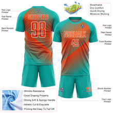 Load image into Gallery viewer, Custom Aqua Orange-White Line Sublimation Soccer Uniform Jersey
