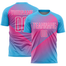 Charger l&#39;image dans la galerie, Custom Sky Blue Pink-White Line Sublimation Soccer Uniform Jersey
