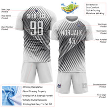 Load image into Gallery viewer, Custom White Steel Gray Line Sublimation Soccer Uniform Jersey

