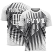 Load image into Gallery viewer, Custom White Steel Gray Line Sublimation Soccer Uniform Jersey
