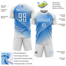 Load image into Gallery viewer, Custom White Powder Blue Line Sublimation Soccer Uniform Jersey

