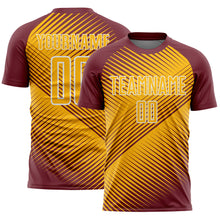 Laden Sie das Bild in den Galerie-Viewer, Custom Burgundy Gold-White Line Sublimation Soccer Uniform Jersey

