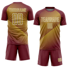 Laden Sie das Bild in den Galerie-Viewer, Custom Burgundy Old Gold-White Line Sublimation Soccer Uniform Jersey
