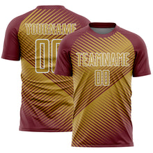 Laden Sie das Bild in den Galerie-Viewer, Custom Burgundy Old Gold-White Line Sublimation Soccer Uniform Jersey
