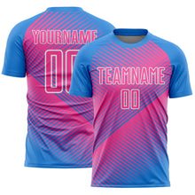 Load image into Gallery viewer, Custom Powder Blue Pink-White Line Sublimation Soccer Uniform Jersey
