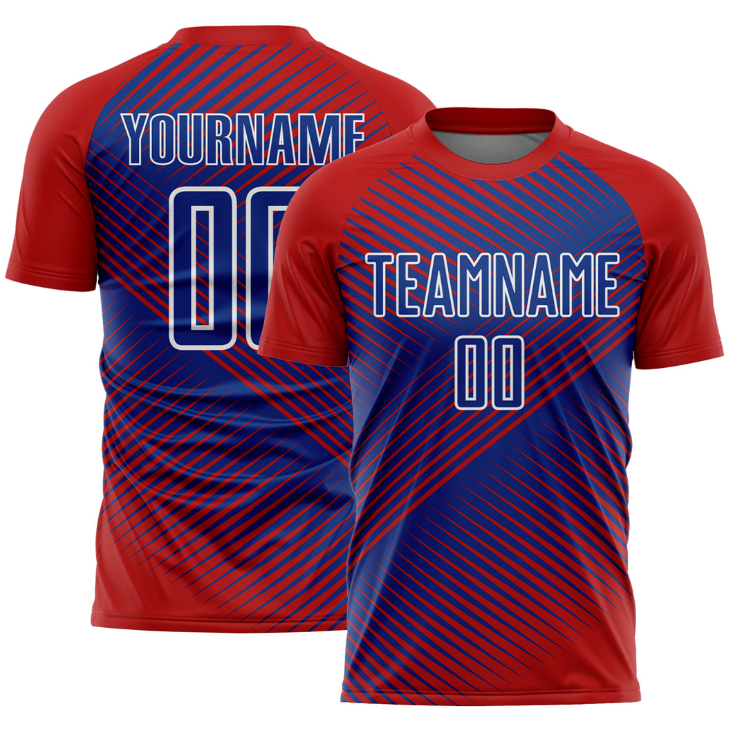 Custom Red Royal-White Line Sublimation Soccer Uniform Jersey