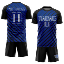 Load image into Gallery viewer, Custom Black Royal-White Lines Sublimation Soccer Uniform Jersey
