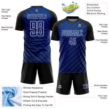 Load image into Gallery viewer, Custom Black Royal-White Lines Sublimation Soccer Uniform Jersey

