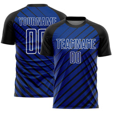 Load image into Gallery viewer, Custom Black Royal-White Lines Sublimation Soccer Uniform Jersey
