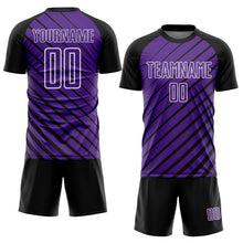 Load image into Gallery viewer, Custom Black Purple-White Lines Sublimation Soccer Uniform Jersey
