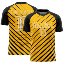 Load image into Gallery viewer, Custom Black Gold-White Lines Sublimation Soccer Uniform Jersey
