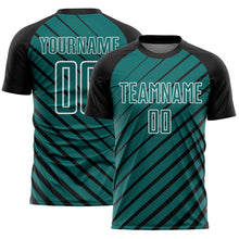 Load image into Gallery viewer, Custom Black Teal-White Lines Sublimation Soccer Uniform Jersey
