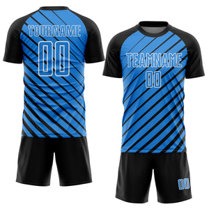 Custom Black Powder Blue-White Lines Sublimation Soccer Uniform Jersey