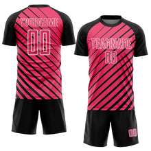 Load image into Gallery viewer, Custom Black Neon Pink-White Lines Sublimation Soccer Uniform Jersey
