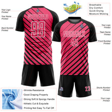 Load image into Gallery viewer, Custom Black Neon Pink-White Lines Sublimation Soccer Uniform Jersey
