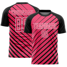 Load image into Gallery viewer, Custom Black Neon Pink-White Lines Sublimation Soccer Uniform Jersey
