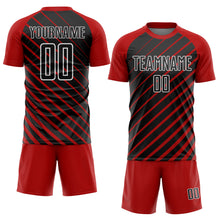 Laden Sie das Bild in den Galerie-Viewer, Custom Red Black-White Lines Sublimation Soccer Uniform Jersey
