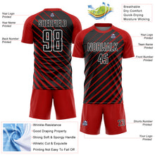 Laden Sie das Bild in den Galerie-Viewer, Custom Red Black-White Lines Sublimation Soccer Uniform Jersey
