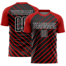 Laden Sie das Bild in den Galerie-Viewer, Custom Red Black-White Lines Sublimation Soccer Uniform Jersey
