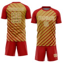 Load image into Gallery viewer, Custom Red Old Gold-White Lines Sublimation Soccer Uniform Jersey
