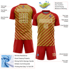 Load image into Gallery viewer, Custom Red Old Gold-White Lines Sublimation Soccer Uniform Jersey
