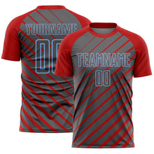 Load image into Gallery viewer, Custom Red Steel Gray-Light Blue Lines Sublimation Soccer Uniform Jersey
