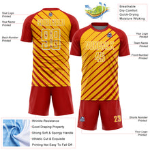 Load image into Gallery viewer, Custom Red Gold-White Lines Sublimation Soccer Uniform Jersey
