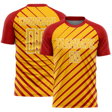 Load image into Gallery viewer, Custom Red Gold-White Lines Sublimation Soccer Uniform Jersey
