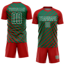 Load image into Gallery viewer, Custom Red Kelly Green-White Lines Sublimation Soccer Uniform Jersey
